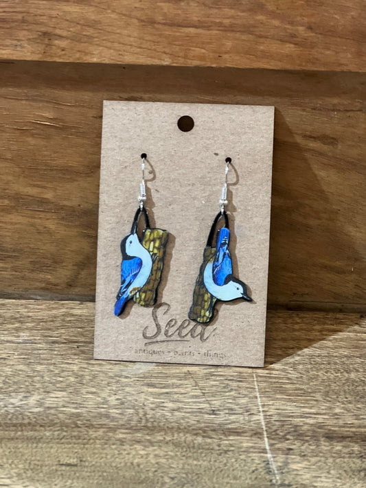Blue Birds in Nest Earrings