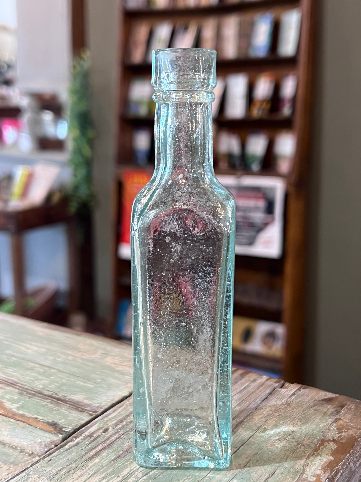Blue Green Glass Apothecary Bottle Square Bottom