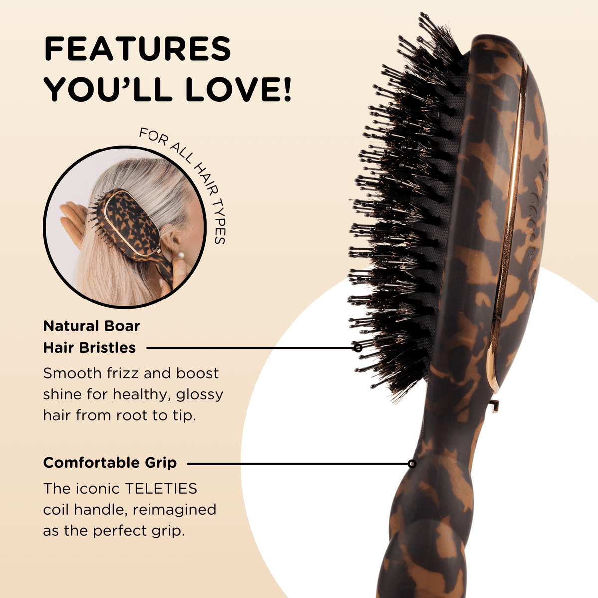 Boar Bristle Hair Brush | Tortoise 