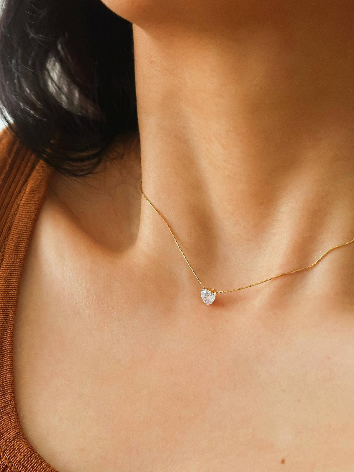 Bonnie 18K Non-Tarnish Petite Heart CZ Necklace: Yellow Gold - The Mustard Seed Collection, The Seed
