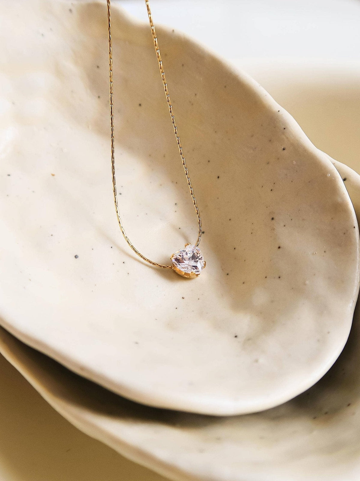 Bonnie 18K Non-Tarnish Petite Heart CZ Necklace: Yellow Gold - The Mustard Seed Collection, The Seed