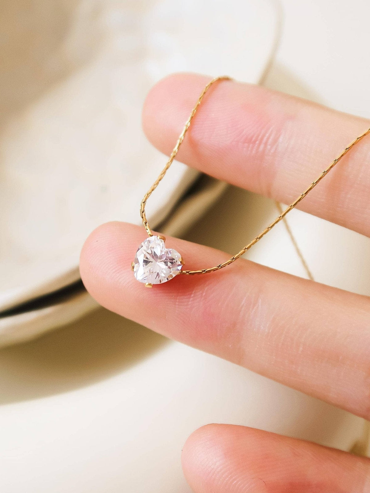 Bonnie 18K Non-Tarnish Petite Heart CZ Necklace: Yellow Gold - The Mustard Seed Collection, The Seed
