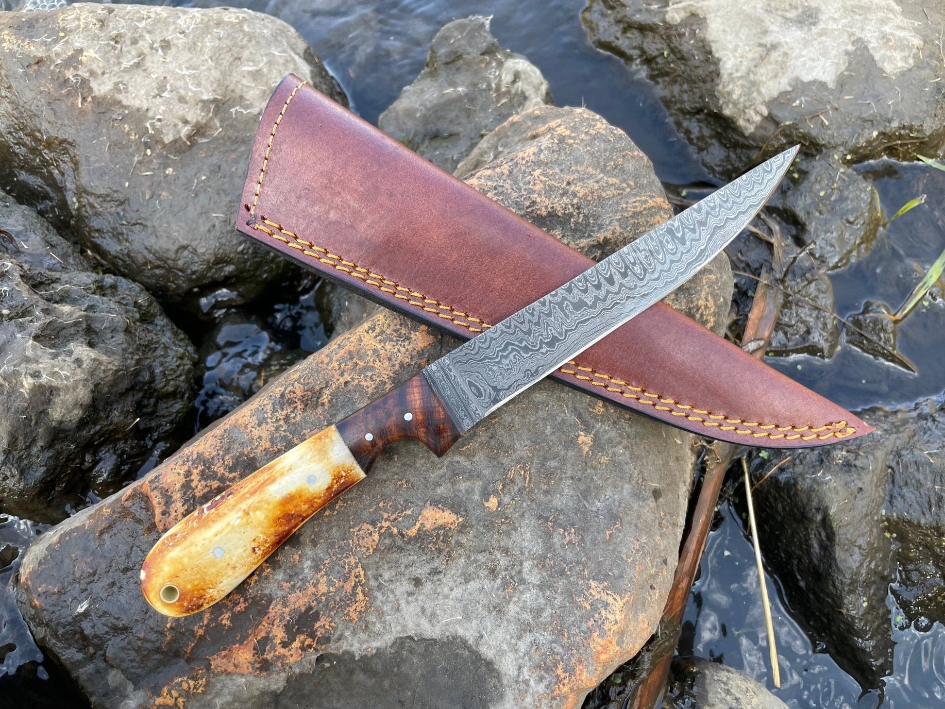 BONNING AND FLAYING KNIFE WITH HIGH CARBON LADDER DAMASCUS - The Mustard Seed Collection, The Seed