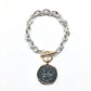 Bracelet Alloy Plated Link Chain Silver w/Two Tone CoinCharm
