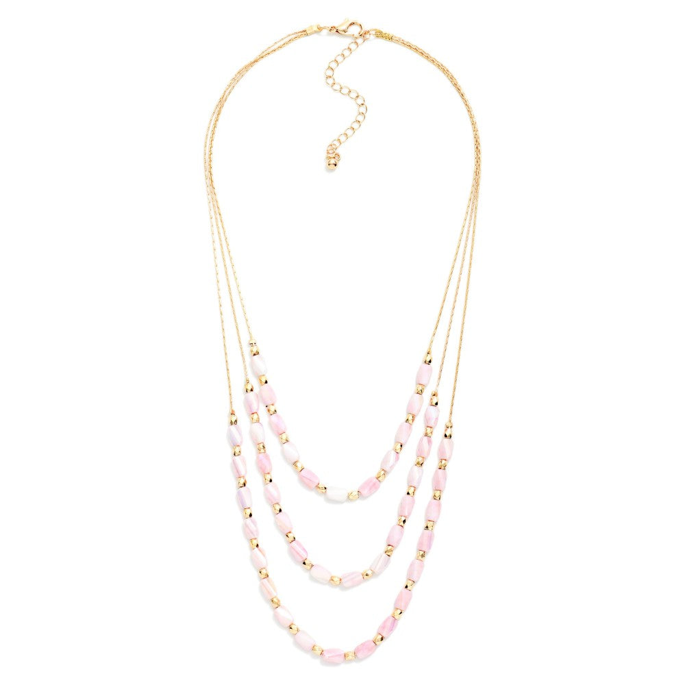 Layered Beaded Necklace Featuring Cracked Faceted Cylinder Beads Judson