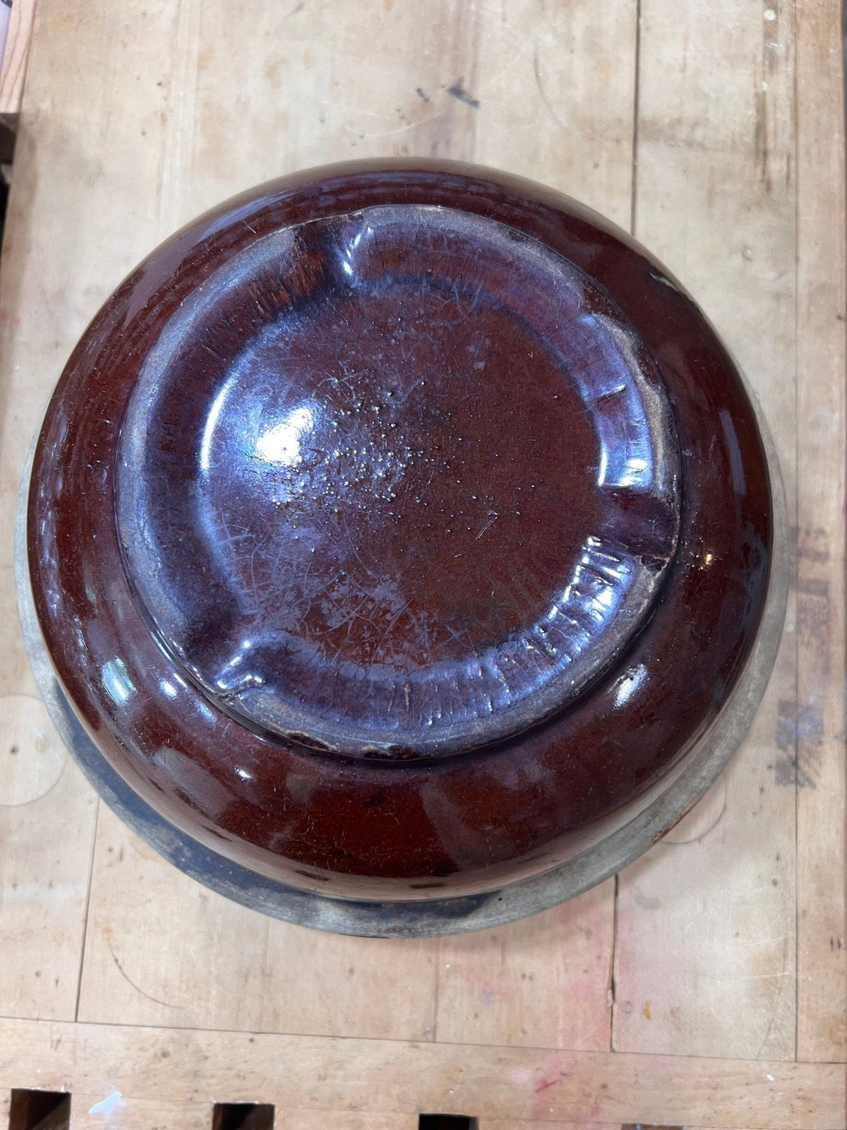 Brown Stoneware Crock Mixing Bowl 