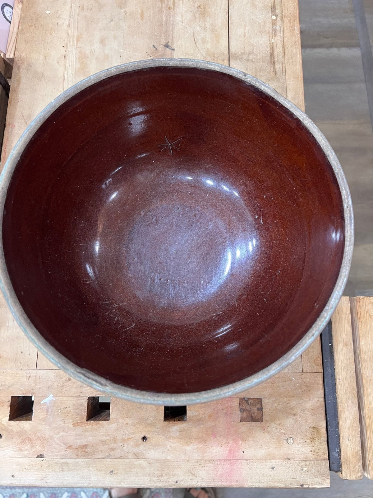 Brown Stoneware Crock Mixing Bowl 
