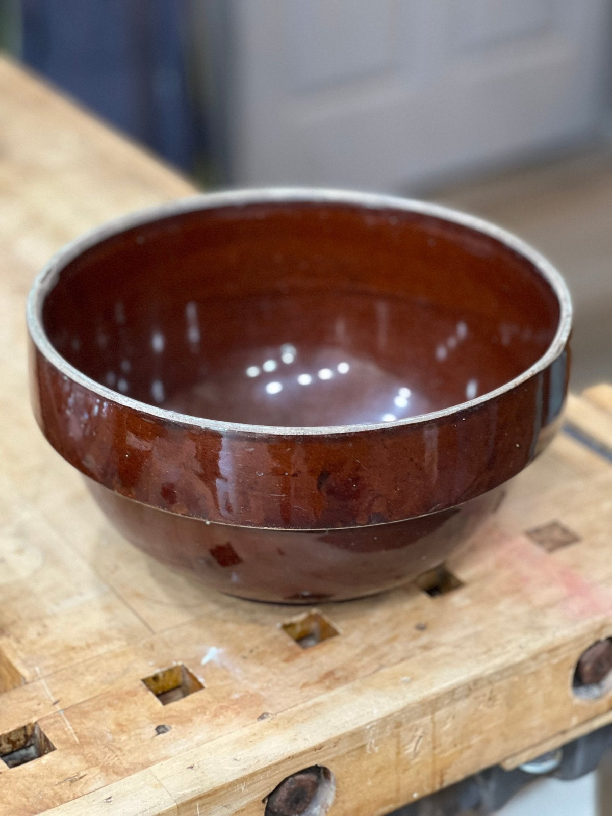 Brown Stoneware Crock Mixing Bowl 