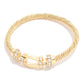 Buckle & Rhinestone Textured Metal Bangle Bracelet Gold