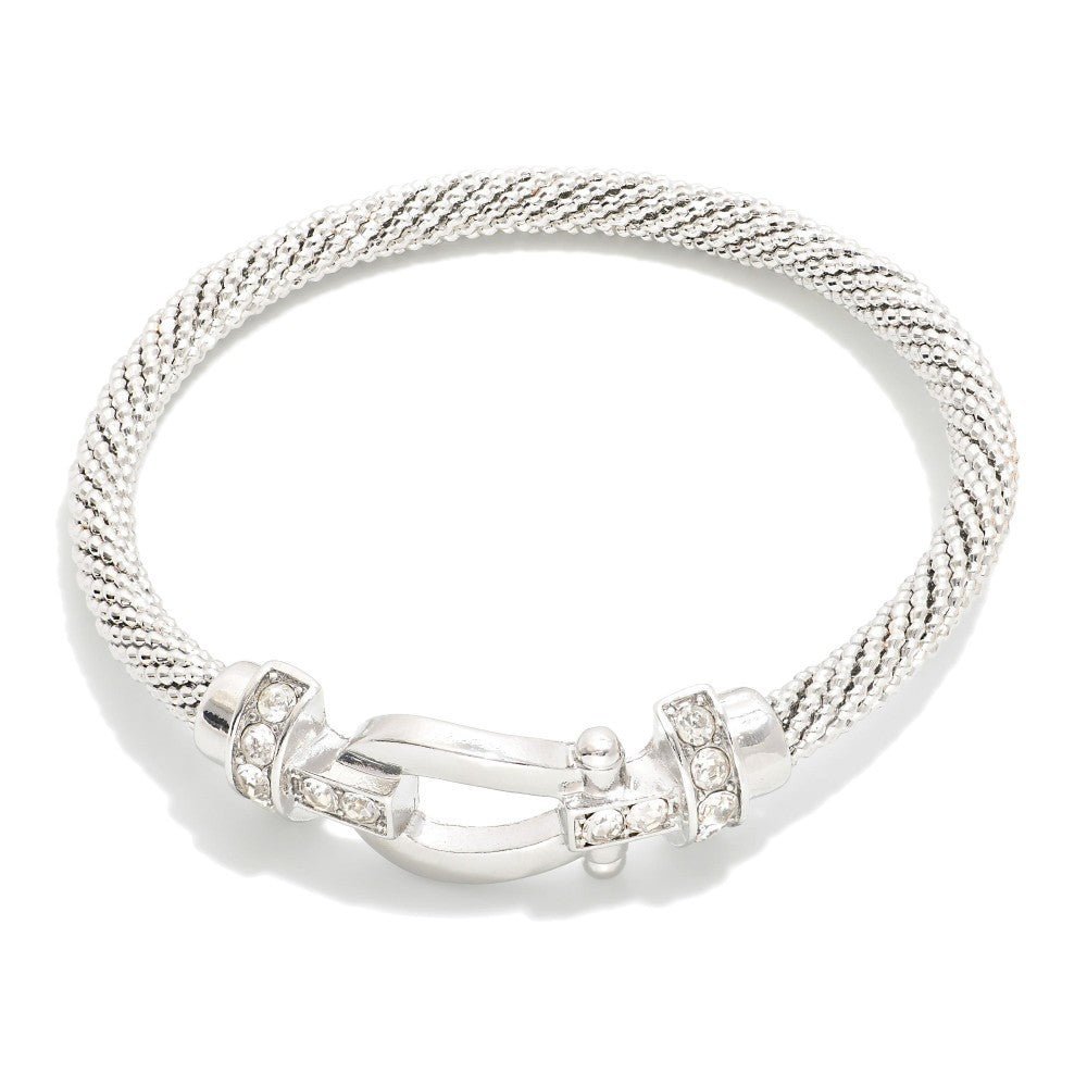 Buckle & Rhinestone Textured Metal Bangle Bracelet - The Mustard Seed Collection, The Seed