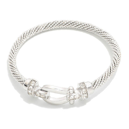 Buckle & Rhinestone Textured Metal Bangle Bracelet - The Mustard Seed Collection, The Seed
