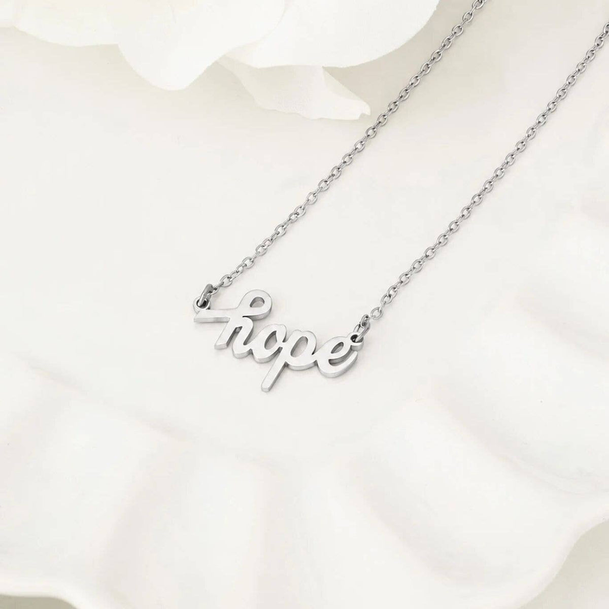 18K Gold PVD Stainless Steel  "Hope" Script Charm Necklace: Gold WJW