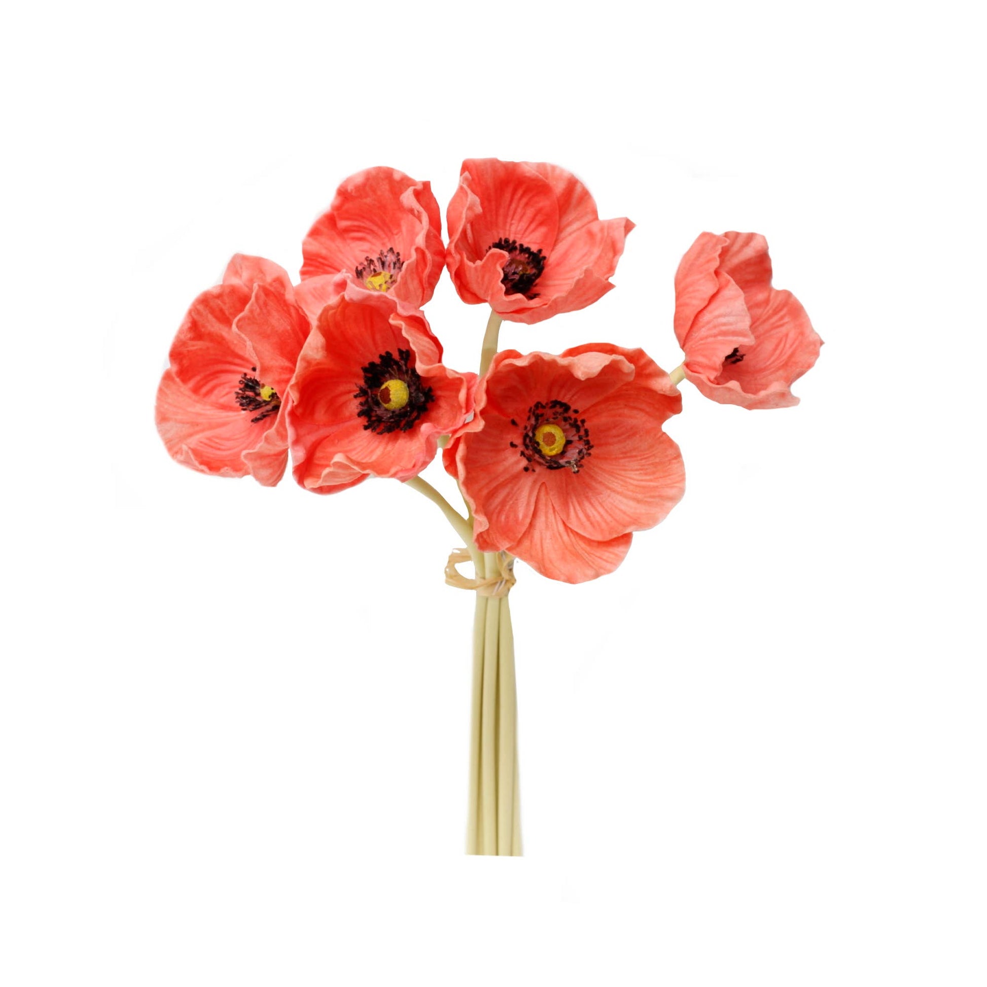 11" Real Touch Poppy-6 stems per bundle: Peach Bellini