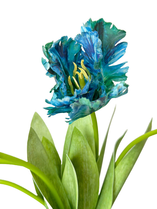 27" Artificial 3-D printed Soft Touch Parrot Rustic Blue Tulip Stem (1)
