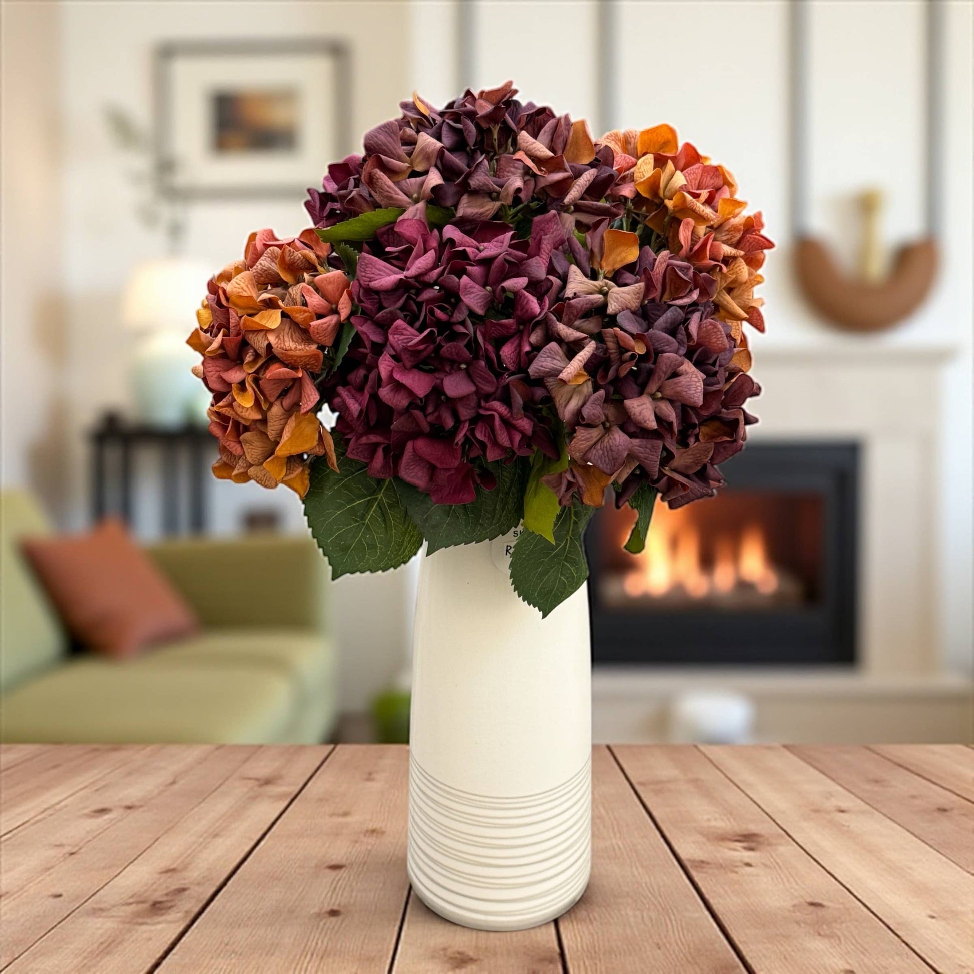 24"Lux Designer-Grade Ultra-Realistic Hydrangea–(7"Bloom): Sangria Wine