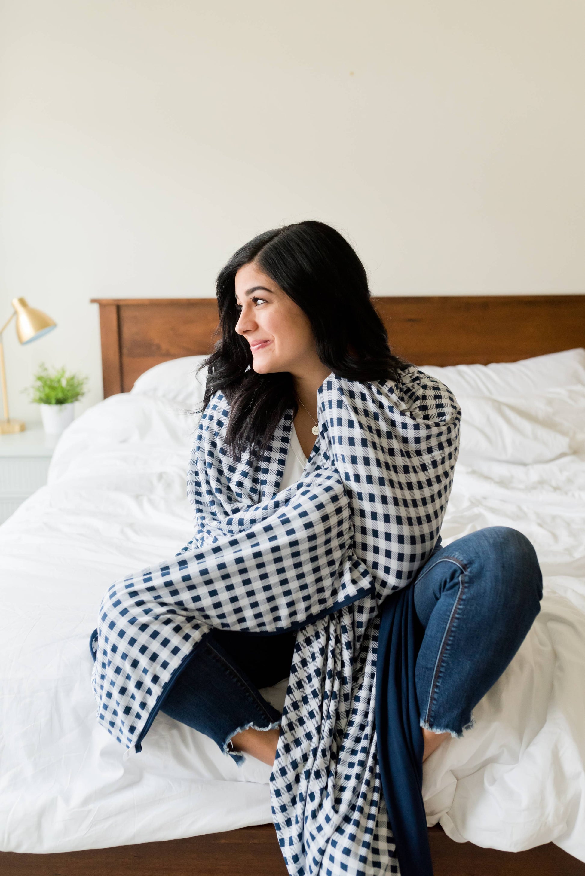 Gingham Adult Swaddle Blanket, Summer Picnic Blanket