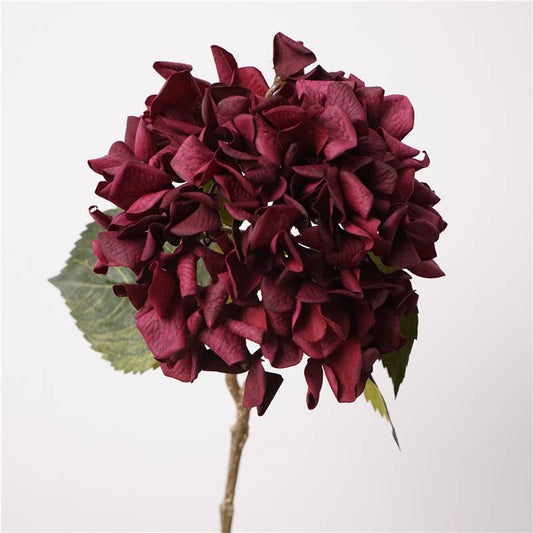 24"Lux Designer-Grade Ultra-Realistic Hydrangea–(7"Bloom): Sangria Wine