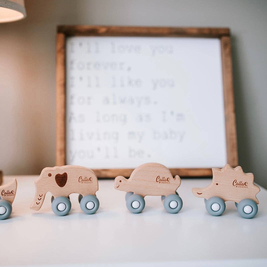 Elephant Silicone & Beechwood Teether Toy: Petal Pink