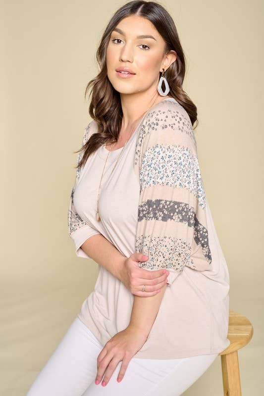 Floral Dolman Sleeves Top: Beige