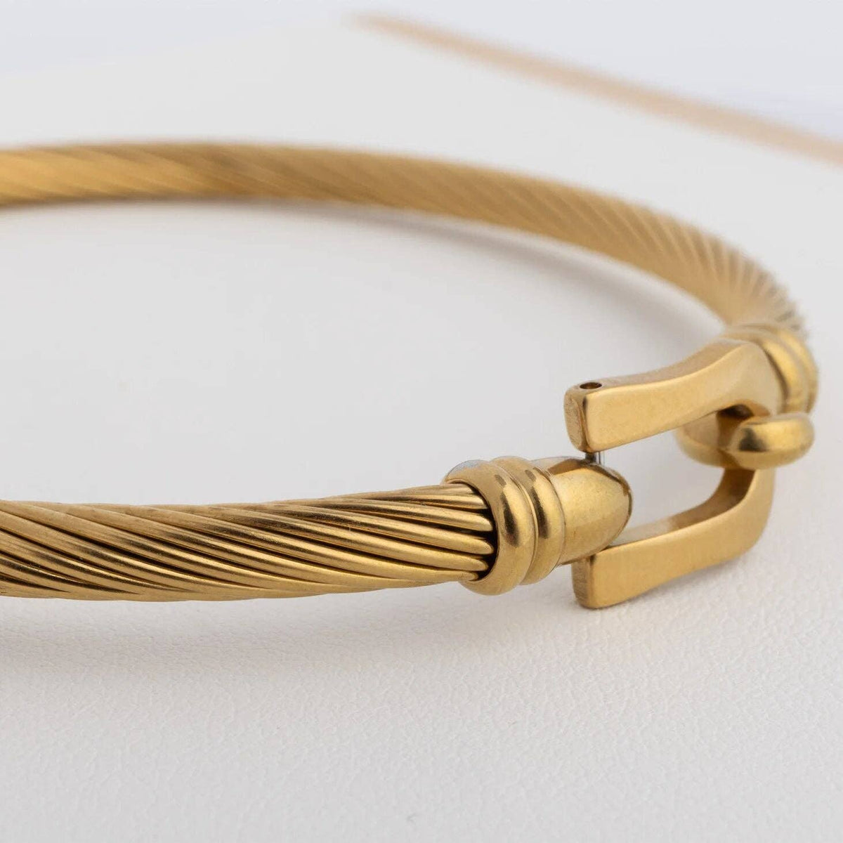 18K Gold PVD Stainless Steel Buckle Clasp Bangle Bracelet: Stainless WJW