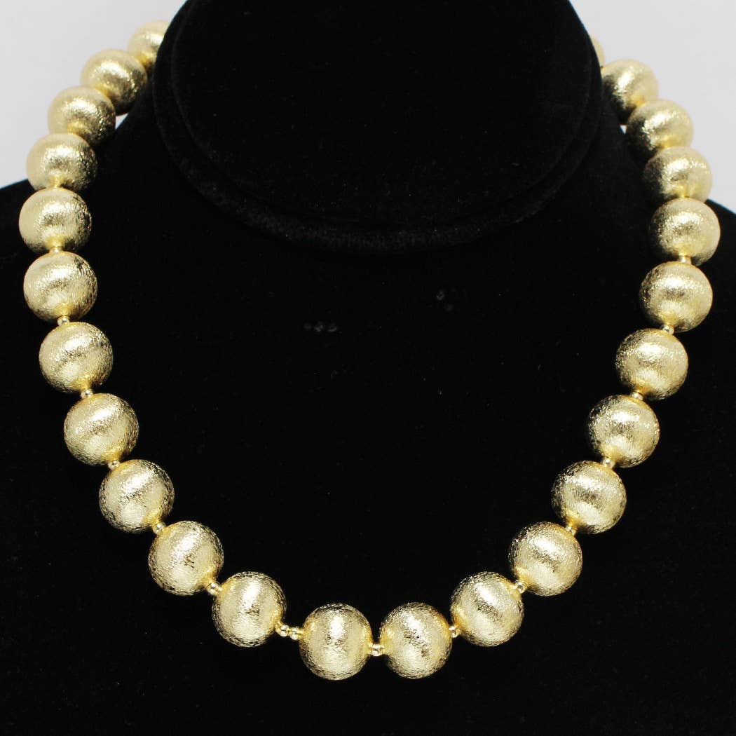 Lightweight Brass Textured Ball Bead Necklace: Gold / ONE SIZE