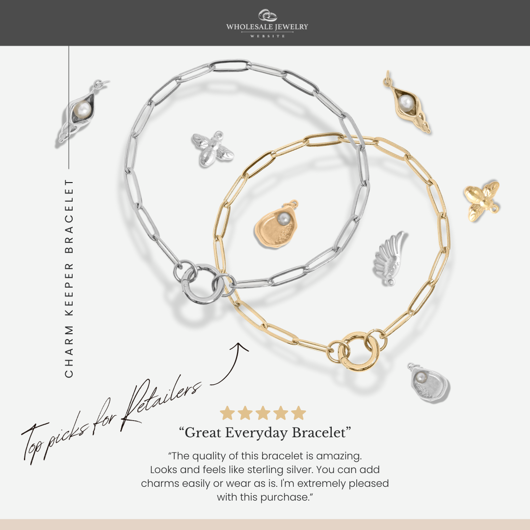 Stainless Steel Paperclip with Charm Keeper Chain Bracelet: Gold / 7.5" WJW