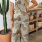 Camo Leopard Detail Loose Denim Overall Cropped Jumpsuit: Green / XL - The Mustard Seed Collection, The Seed