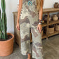 Camo Leopard Detail Loose Denim Overall Cropped Jumpsuit: Green / XL - The Mustard Seed Collection, The Seed