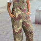 Camo Leopard Detail Loose Denim Overall Cropped Jumpsuit: Green / XL - The Mustard Seed Collection, The Seed