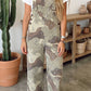 Camo Leopard Detail Loose Denim Overall Cropped Jumpsuit: Green / XL - The Mustard Seed Collection, The Seed