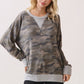 Camo Terry Knit Pullover Top Heather Grey/Camo