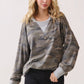 Camo Terry Knit Pullover Top Heather Grey/Camo