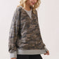 Camo Terry Knit Pullover Top Heather Grey/Camo