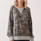 Camo Terry Knit Pullover Top Heather Grey/Camo