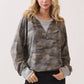 Camo Terry Knit Pullover Top Heather Grey/Camo