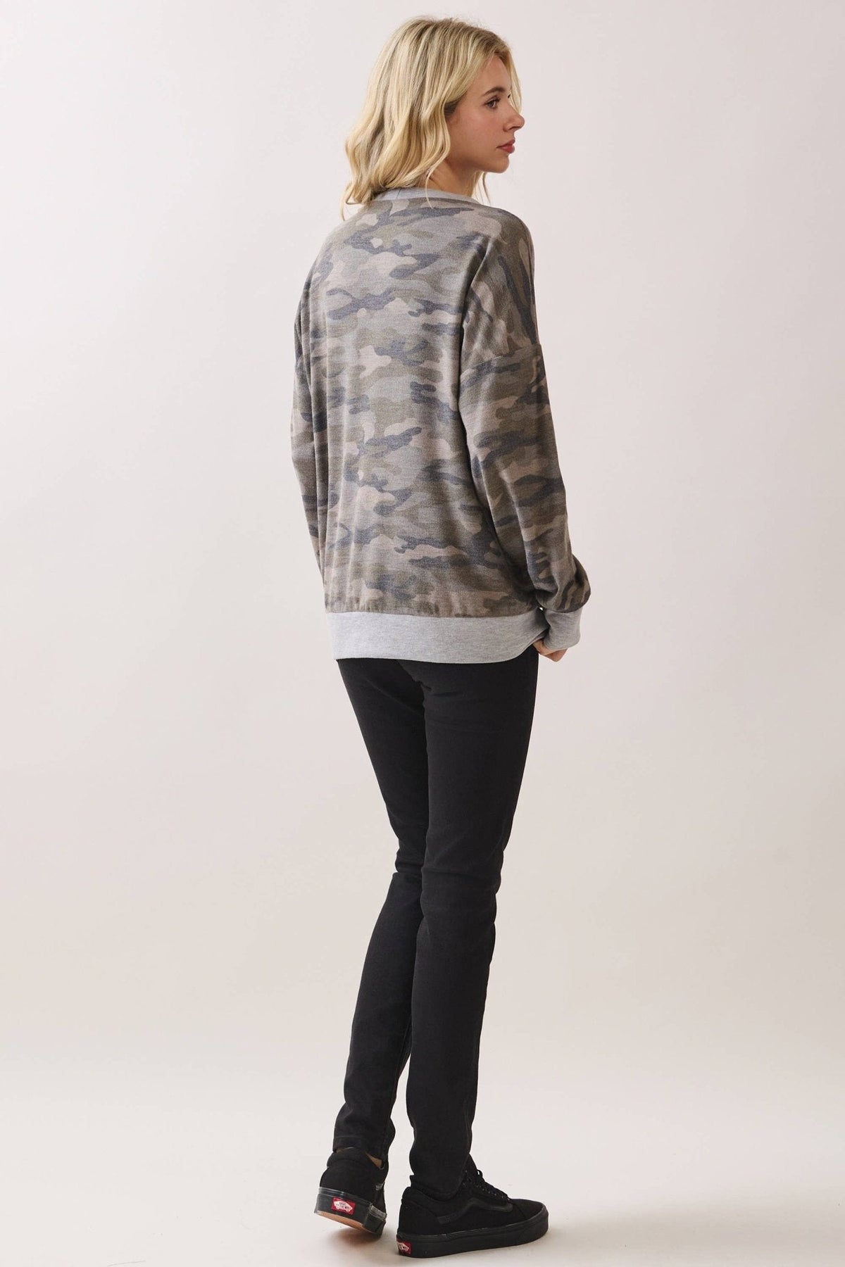 Camo Terry Knit Pullover Top Heather Grey/Camo - The Mustard Seed Collection, The Seed