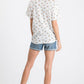 Casual Floral Button-Down Women's Top: Ivory/Lavender