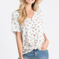 Casual Floral Button-Down Women's Top: Ivory/Lavender