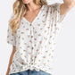 Casual Floral Button-Down Women's Top: Ivory/Lavender