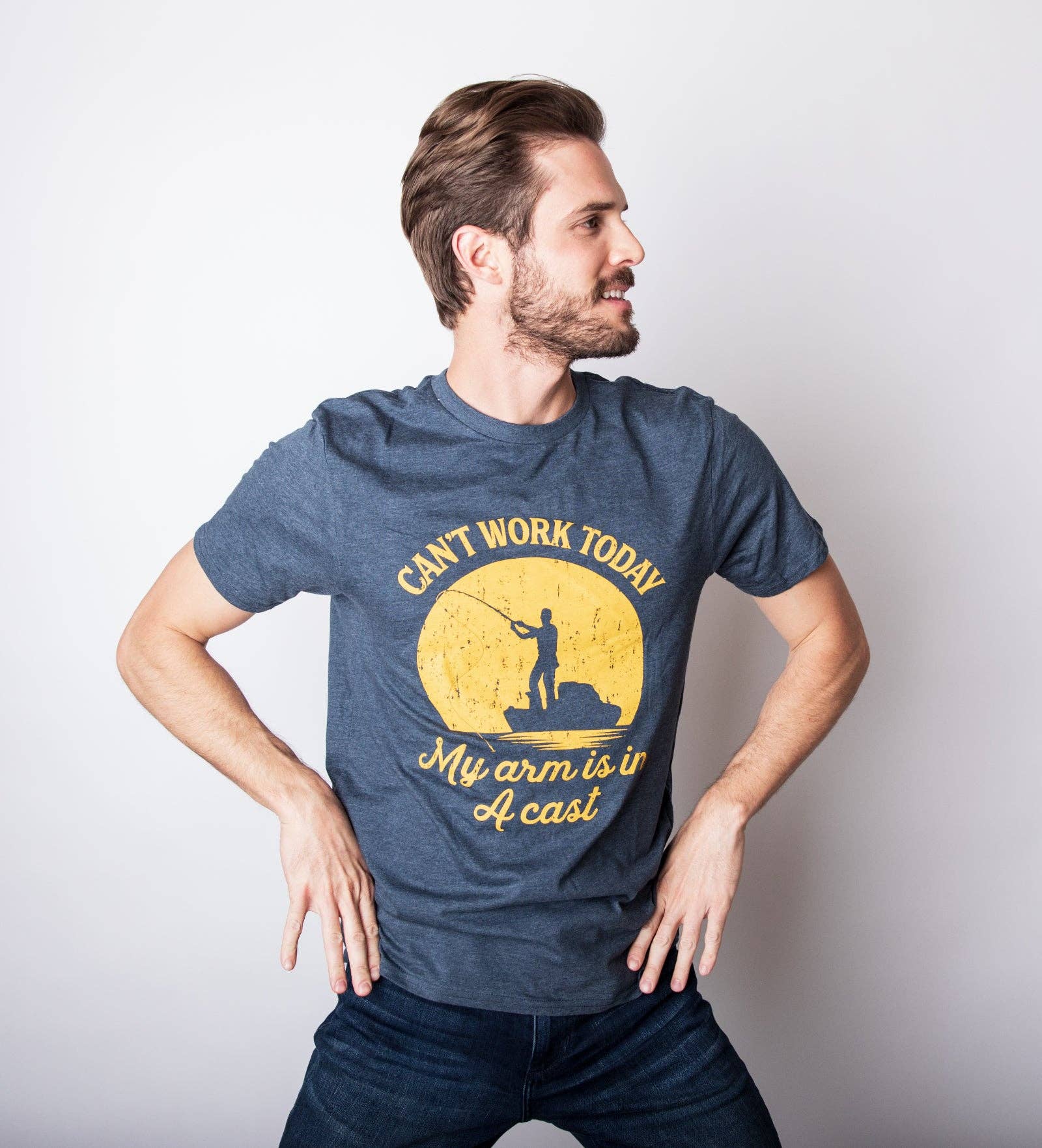 Can't Work Today My Arm Is In A Cast Men's T Shirt: Heather Navy