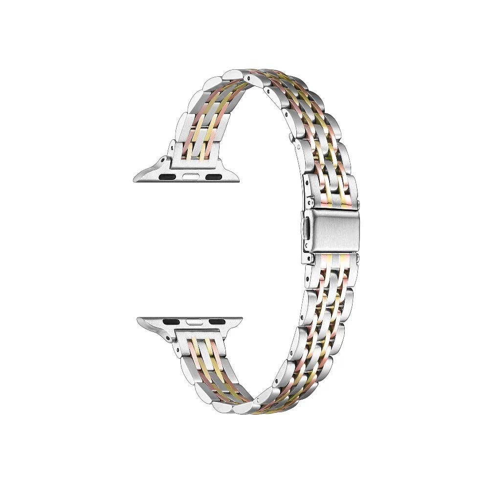 Rainey Skinny Stainless Steel Band for Apple Watch: Silver/Gold / Fits All Models Posh Tech