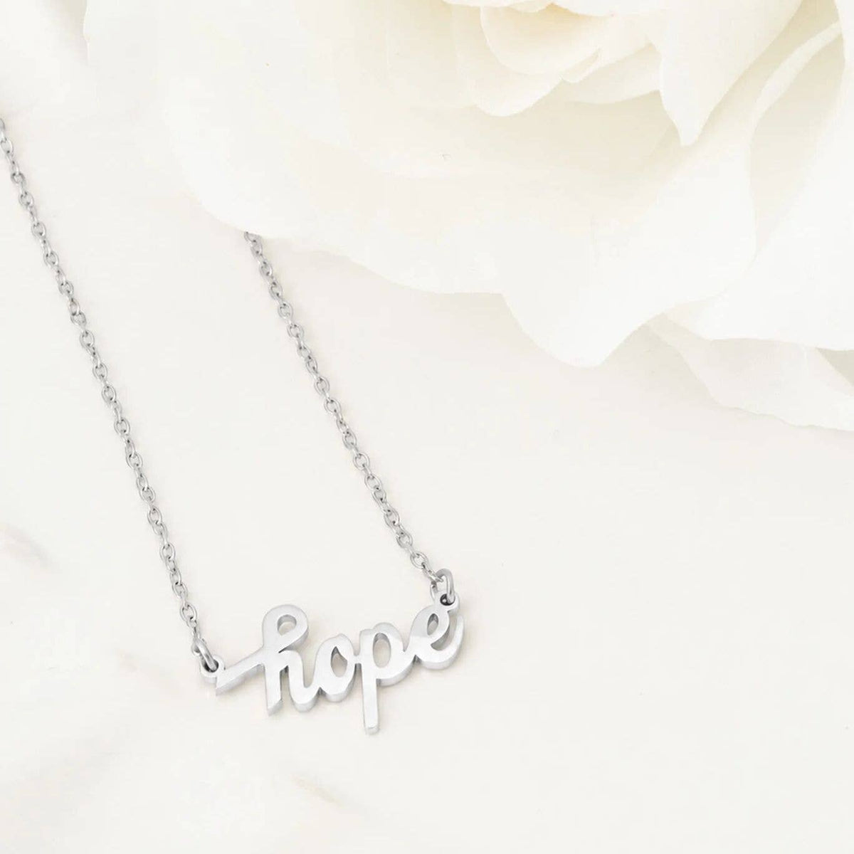 18K Gold PVD Stainless Steel  "Hope" Script Charm Necklace: Gold WJW