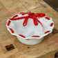 Ceramic Scalloped Bowl with Red Ribbon 