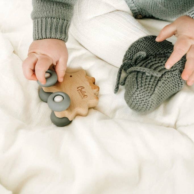 Hedgehog Silicone & Beechwood Teether Toy: Petal Pink