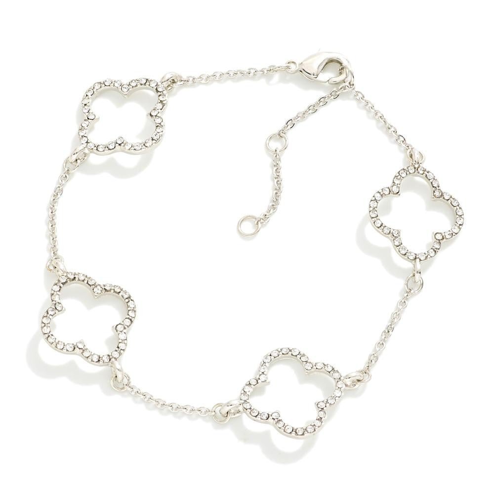 Chain Link Bracelet Featuring Rhinestone Clover Stations - The Mustard Seed Collection, The Seed