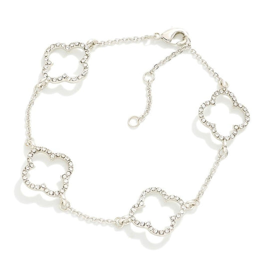 Chain Link Bracelet Featuring Rhinestone Clover Stations - The Mustard Seed Collection, The Seed
