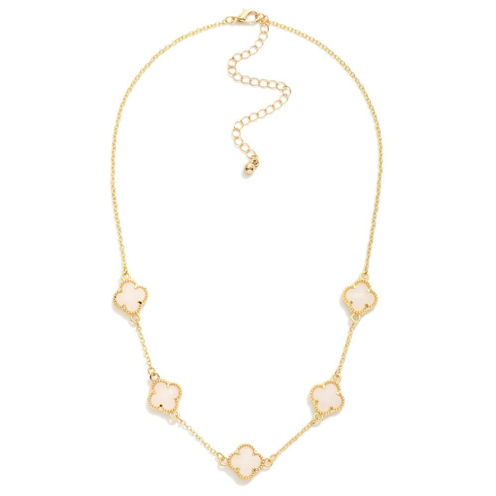 Chain Link Necklace Featuring Glass Crystal Clover Stations - The Mustard Seed Collection, The Seed