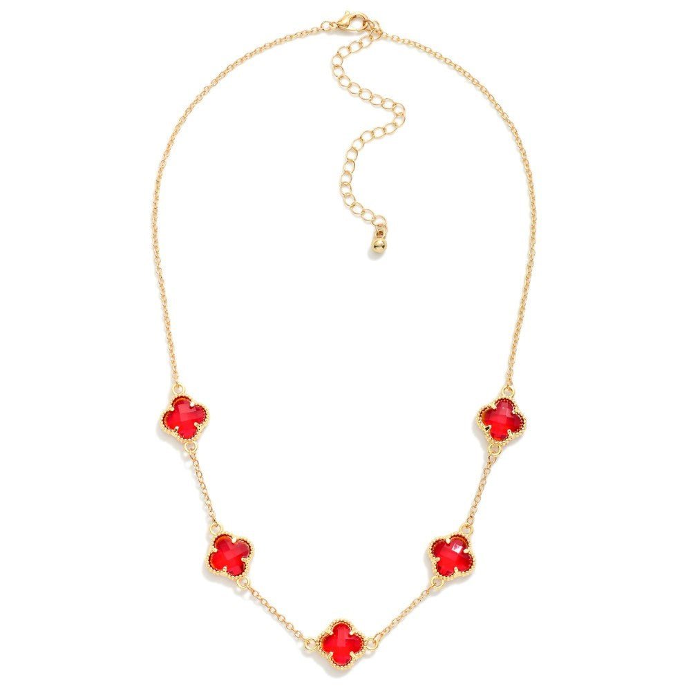 Chain Link Necklace Featuring Glass Crystal Clover Stations - The Mustard Seed Collection, The Seed