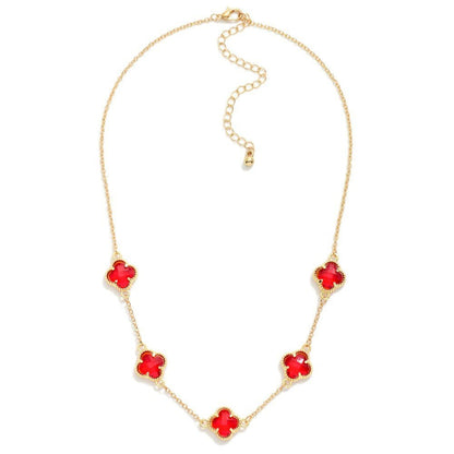 Chain Link Necklace Featuring Glass Crystal Clover StationsNecklaces