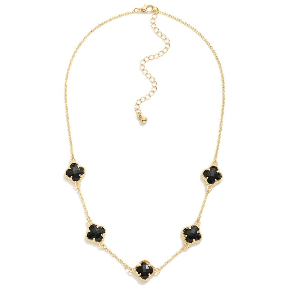 Chain Link Necklace Featuring Glass Crystal Clover Stations - The Mustard Seed Collection, The Seed